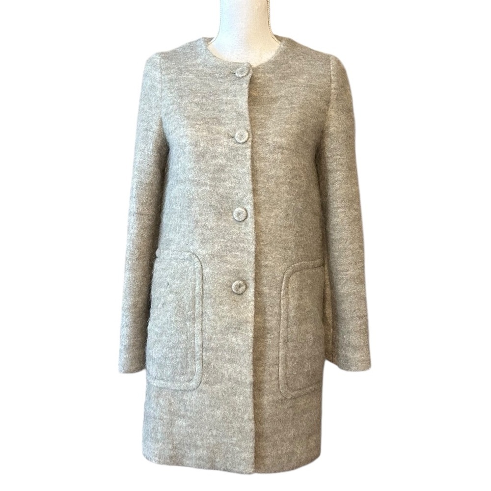 ZARA Basic Outerwear Mohair Wool Blend Mid Length Winter Coat Women’s SZ XS Grey
